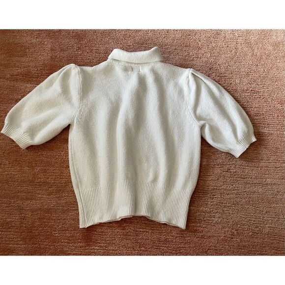 A New Day Puff Sleeve Knit Polo Top Ivory Short Sleeve Textured Stretch - Picture 7 of 7
